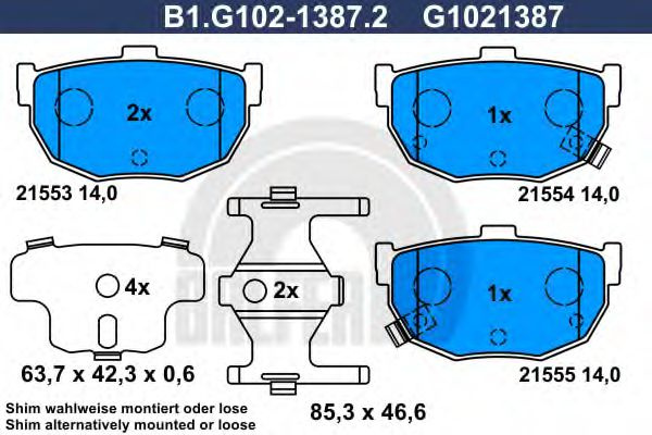 Set placute frana,frana disc HYUNDAI ELANTRA limuzina (XD) (2000 - 2006) GALFER B1.G102-1387.2 piesa NOUA