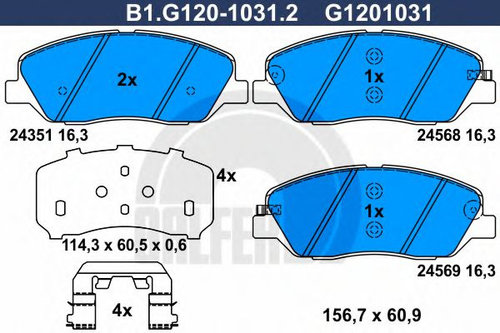 Set placute frana,frana disc HYUNDAI GRAND SANTA FE (2013 - 2016) GALFER B1.G120-1031.2 piesa NOUA