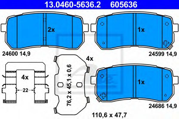 Set placute frana,frana disc HYUNDAI H-1 Starex (H300) caroserie (TQ) (2008 - 2016) ATE 13.0460-5636.2 piesa NOUA