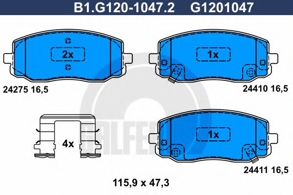 Set placute frana,frana disc HYUNDAI i20 (PB, PBT) (2008 - 2014) GALFER B1.G120-1047.2 piesa NOUA