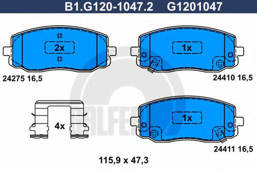 Set placute frana,frana disc HYUNDAI i20 (PB, PBT) (2008 - 2014) GALFER B1.G120-1047.2 piesa NOUA