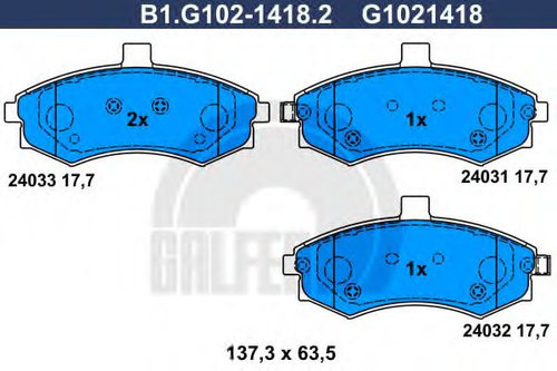 Set placute frana,frana disc HYUNDAI MATRIX (FC) (2001 - 2010) GALFER B1.G102-1418.2 piesa NOUA