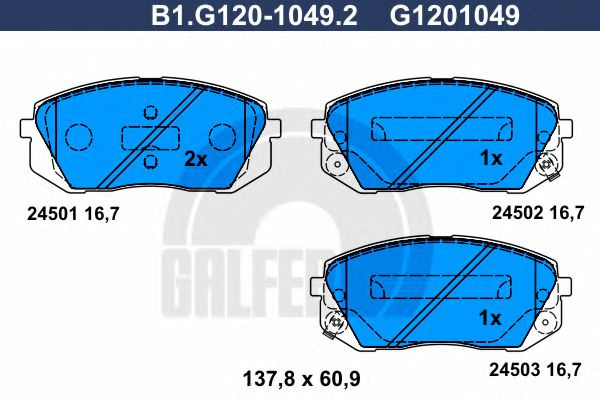 Set placute frana,frana disc HYUNDAI TUCSON (TLE) (2015 - 2016) GALFER B1.G120-1049.2 piesa NOUA