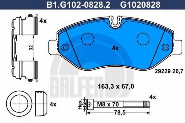 Set placute frana,frana disc IVECO DAILY IV autobasculanta (2006 - 2011) GALFER B1.G102-0828.2 piesa NOUA