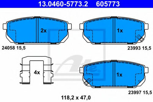 Set placute frana,frana disc KIA SORENTO I (JC) (2002 - 2009) ATE 13.0460-5773.2 piesa NOUA