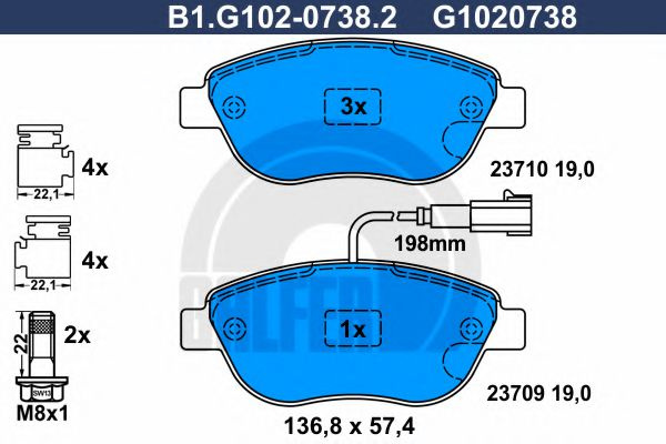 Set placute frana,frana disc LANCIA MUSA (350) (2004 - 2012) GALFER B1.G102-0738.2 piesa NOUA