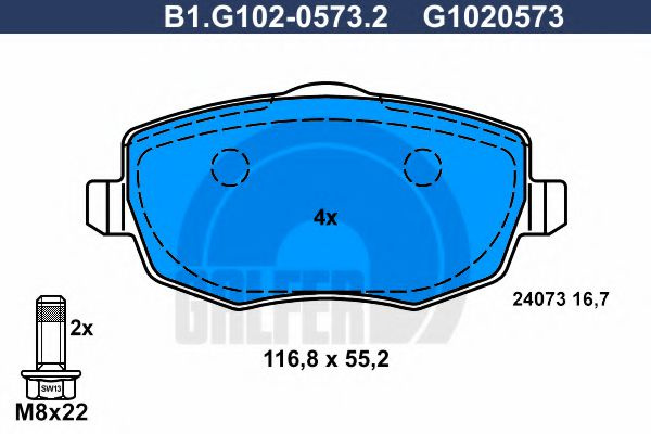 Set placute frana,frana disc LANCIA YPSILON (843) (2003 - 2011) GALFER B1.G102-0573.2 piesa NOUA