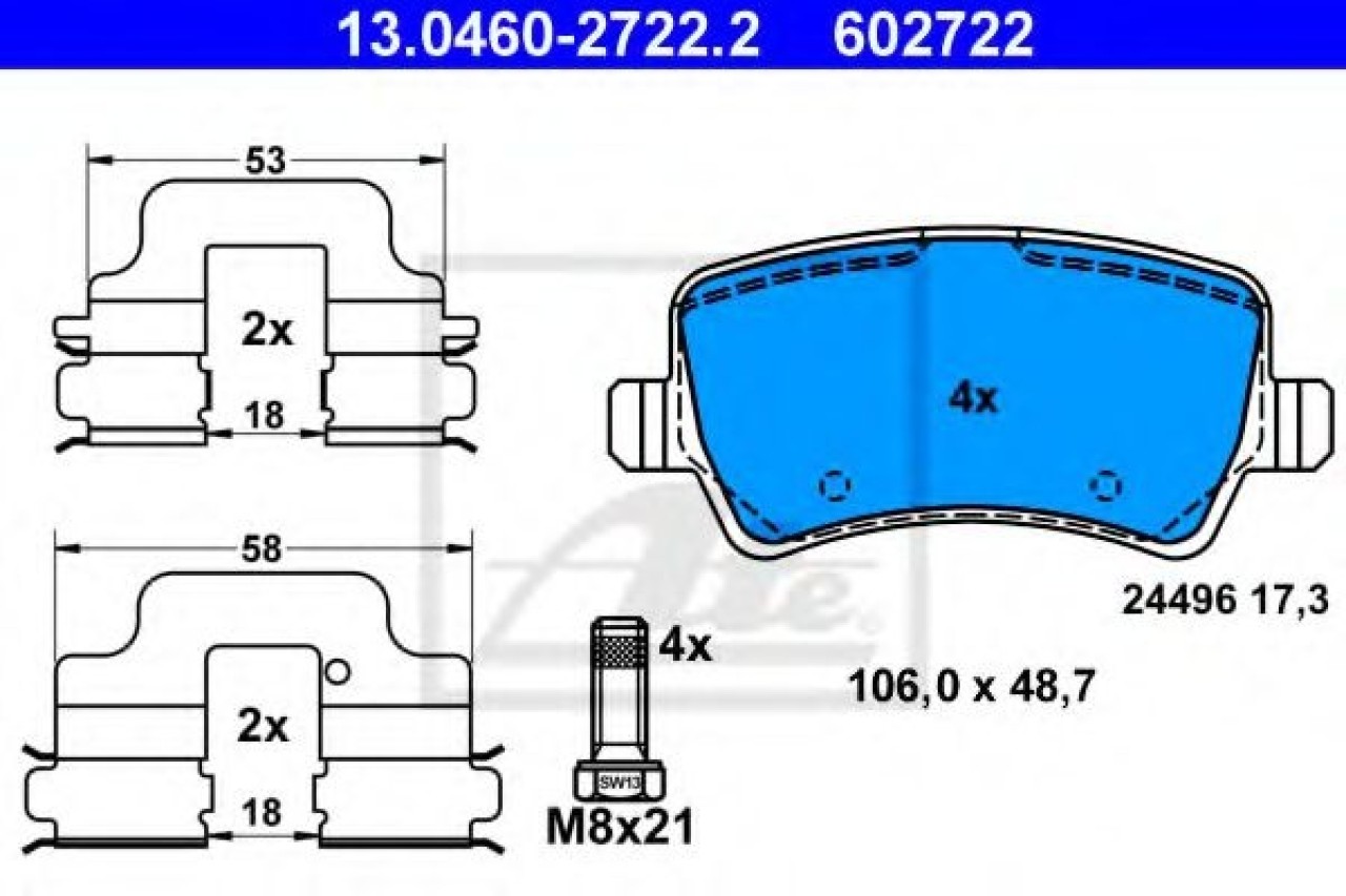 Set placute frana,frana disc LAND ROVER RANGE ROVER EVOQUE (LV) (2011 - 2016) ATE 13.0460-2722.2 piesa NOUA