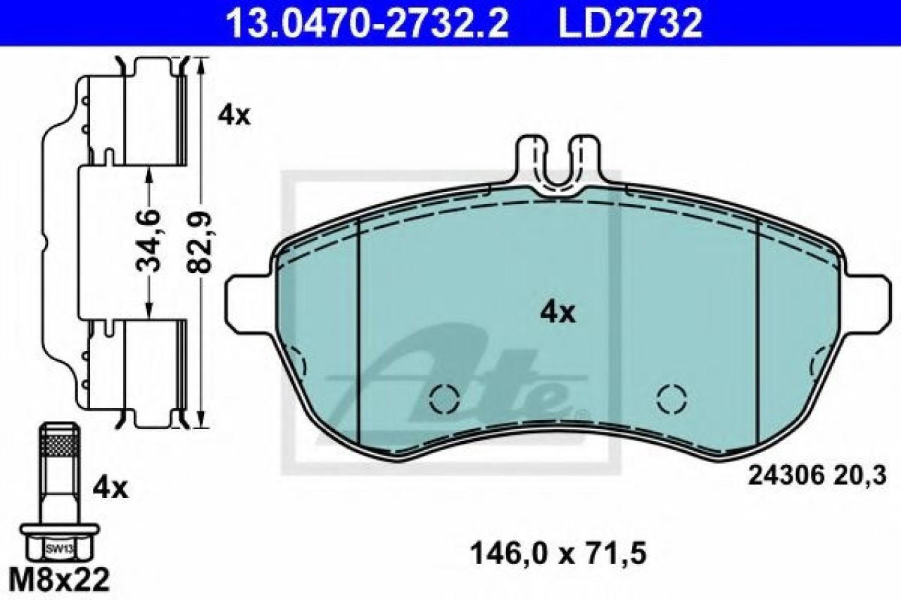 Set placute frana,frana disc MERCEDES C-CLASS (W204) (2007 - 2014) ATE 13.0470-2732.2 piesa NOUA