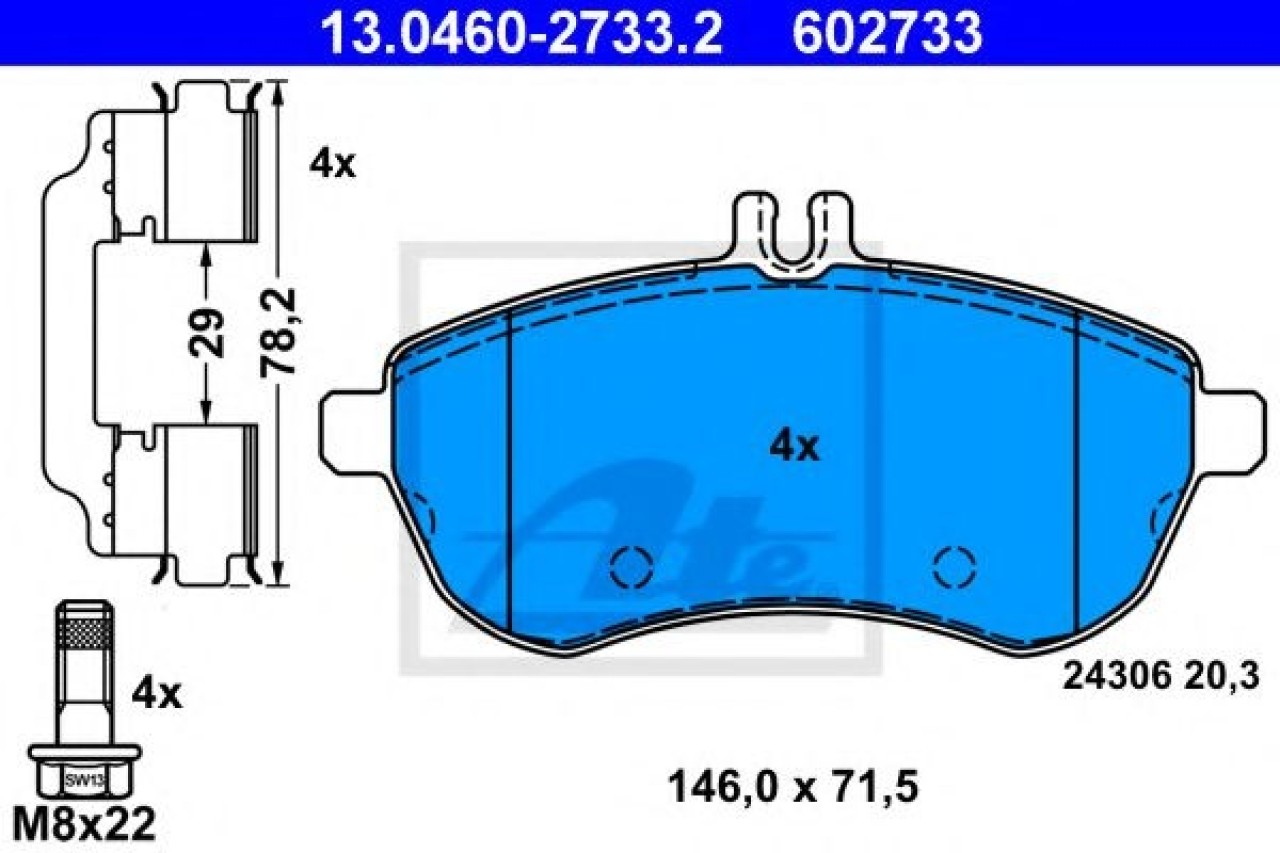 Set placute frana,frana disc MERCEDES C-CLASS (W204) (2007 - 2014) ATE 13.0460-2733.2 piesa NOUA