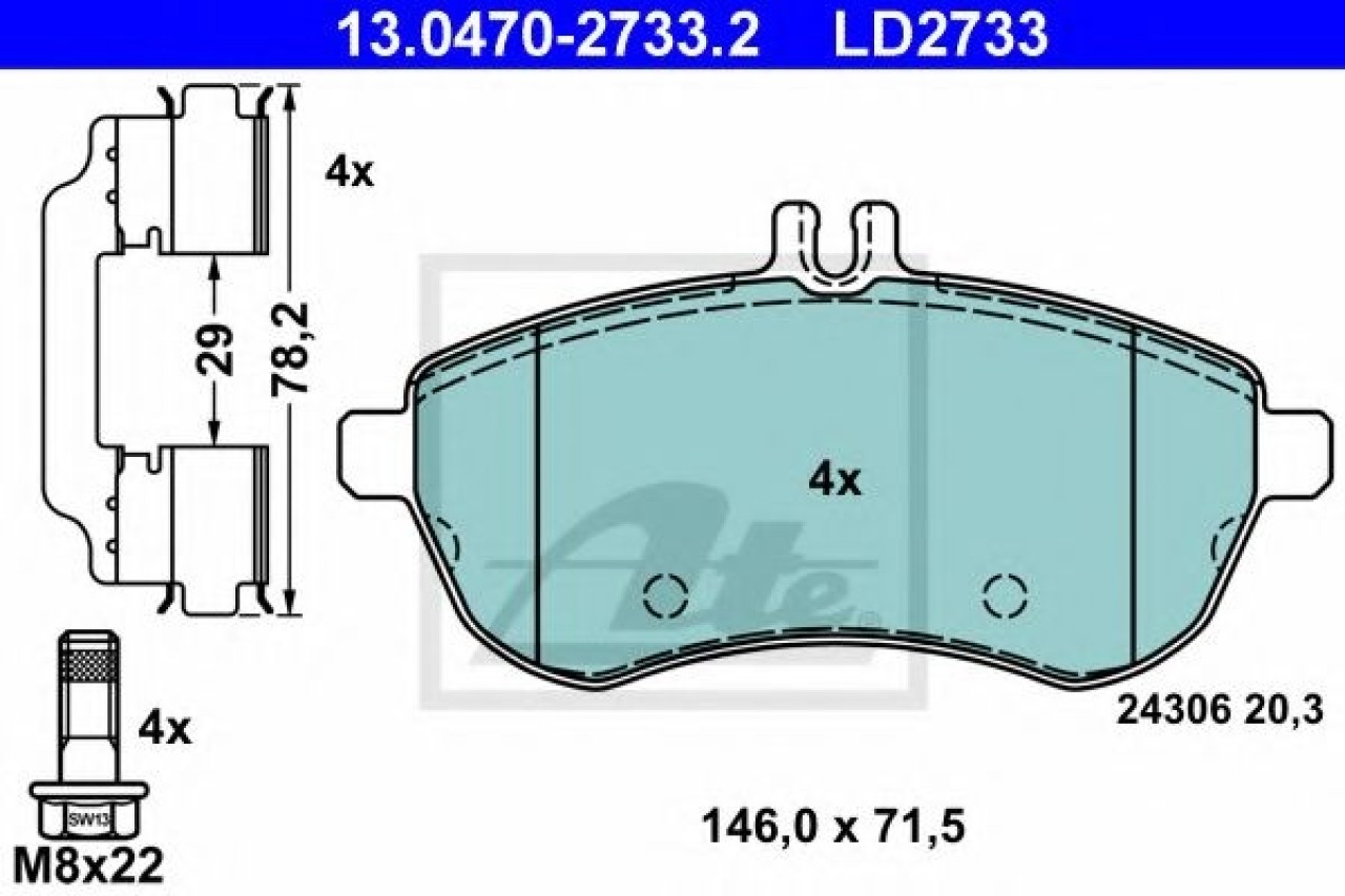 Set placute frana,frana disc MERCEDES C-CLASS (W204) (2007 - 2014) ATE 13.0470-2733.2 piesa NOUA