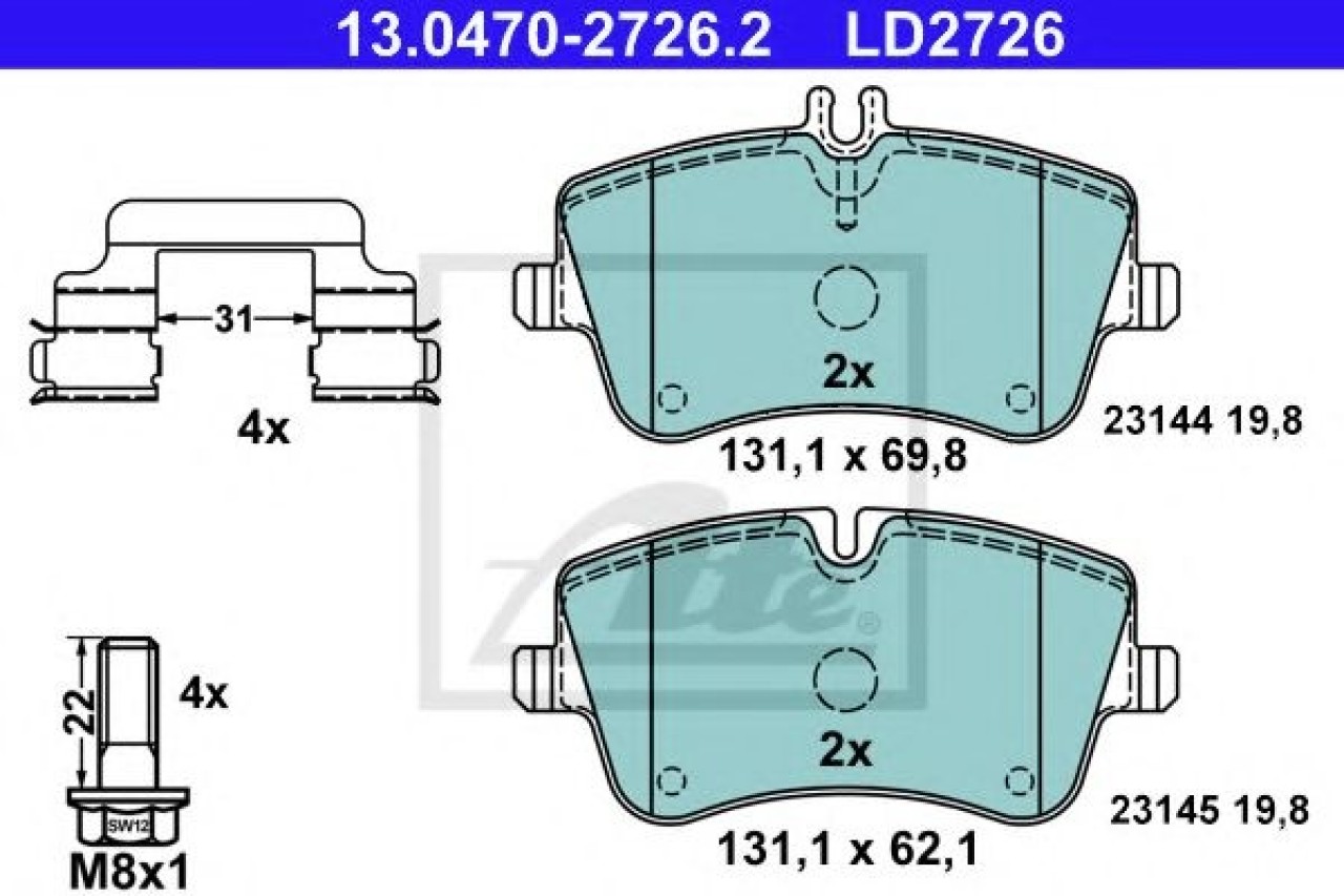 Set placute frana,frana disc MERCEDES CLK Cabriolet (A209) (2003 - 2010) ATE 13.0470-2726.2 piesa NOUA
