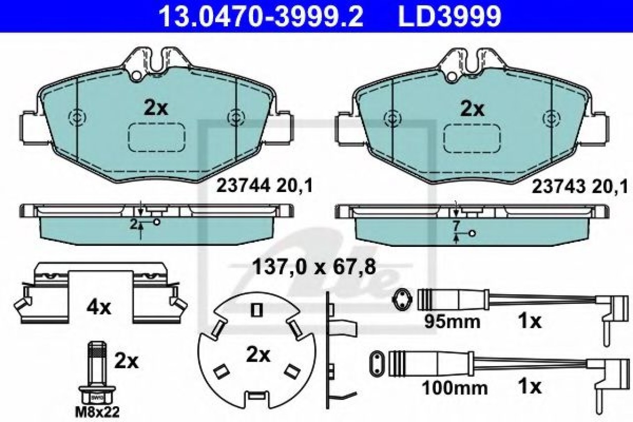 Set placute frana,frana disc MERCEDES E-CLASS T-Model (S211) (2003 - 2009) ATE 13.0470-3999.2 piesa NOUA