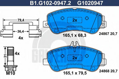 Set placute frana,frana disc MERCEDES GLK-CLASS (X204) (2008 - 2016) GALFER B1.G102-0947.2 piesa NOU...