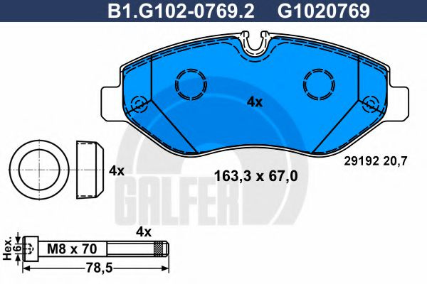 Set placute frana,frana disc MERCEDES SPRINTER 3,5-t bus (906) (2006 - 2016) GALFER B1.G102-0769.2 piesa NOUA