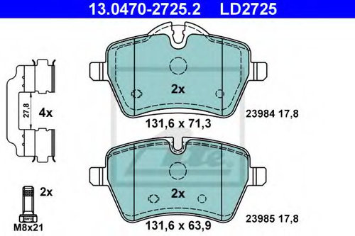 Set placute frana,frana disc MINI MINI Cabriolet (R57) (2007 - 2016) ATE 13.0470-2725.2 piesa NOUA