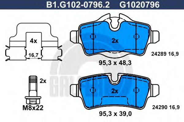 Set placute frana,frana disc MINI MINI Roadster (R59) (2012 - 2016) GALFER B1.G102-0796.2 piesa NOUA