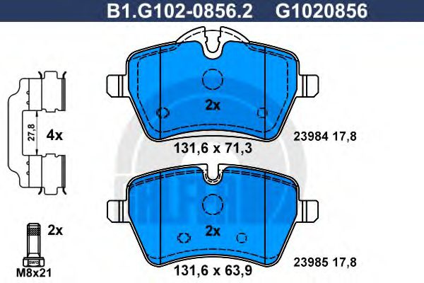 Set placute frana,frana disc MINI MINI Roadster (R59) (2012 - 2016) GALFER B1.G102-0856.2 piesa NOUA