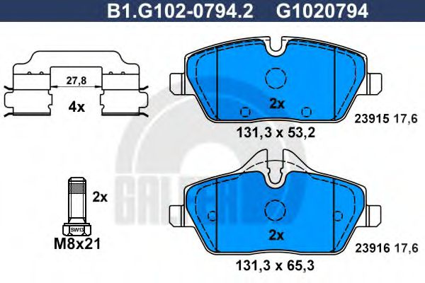 Set placute frana,frana disc MINI MINI Roadster (R59) (2012 - 2016) GALFER B1.G102-0794.2 piesa NOUA