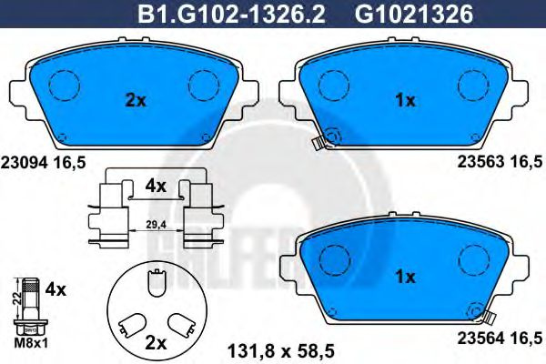 Set placute frana,frana disc NISSAN ALMERA TINO (V10) (1998 - 2006) GALFER B1.G102-1326.2 piesa NOUA