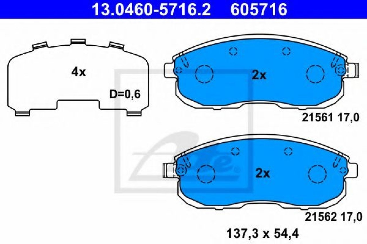Set placute frana,frana disc NISSAN TIIDA Limuzina (SC11X) (2006 - 2016) ATE 13.0460-5716.2 piesa NOUA