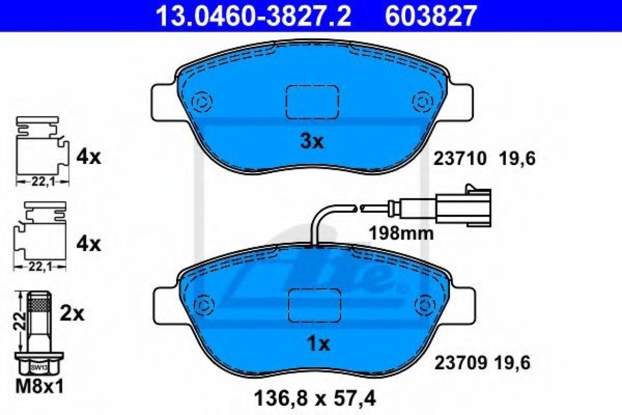 Set placute frana,frana disc OPEL COMBO Combi (X12) (2012 - 2016) ATE 13.0460-3827.2 piesa NOUA