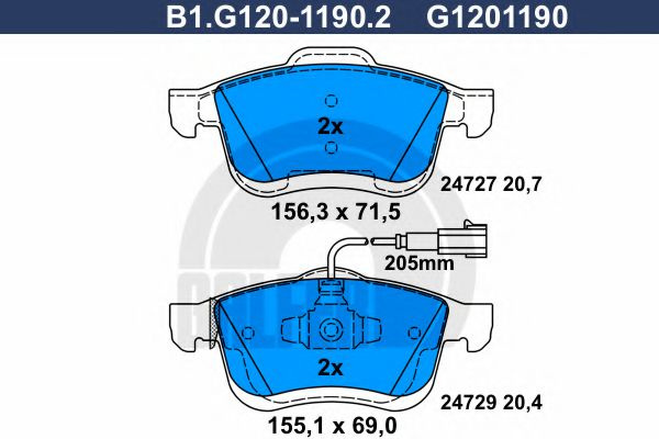 Set placute frana,frana disc OPEL COMBO Combi (X12) (2012 - 2016) GALFER B1.G120-1190.2 piesa NOUA