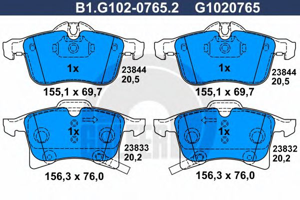Set placute frana,frana disc OPEL COMBO Tour (2001 - 2016) GALFER B1.G102-0765.2 piesa NOUA