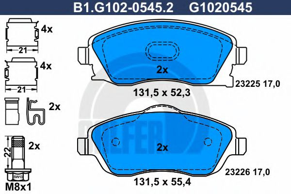 Set placute frana,frana disc OPEL MERIVA (2003 - 2010) GALFER B1.G102-0545.2 piesa NOUA