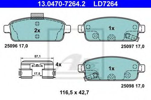 Set placute frana,frana disc OPEL ZAFIRA TOURER C (P12) (2011 - 2016) ATE 13.0470-7264.2 piesa NOUA