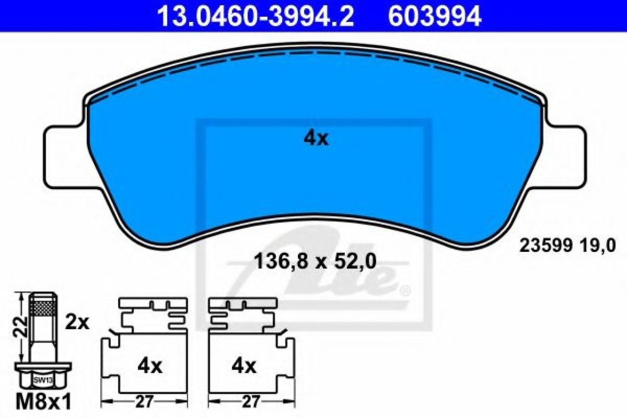 Set placute frana,frana disc PEUGEOT 1007 (KM) (2005 - 2016) ATE 13.0460-3994.2 piesa NOUA