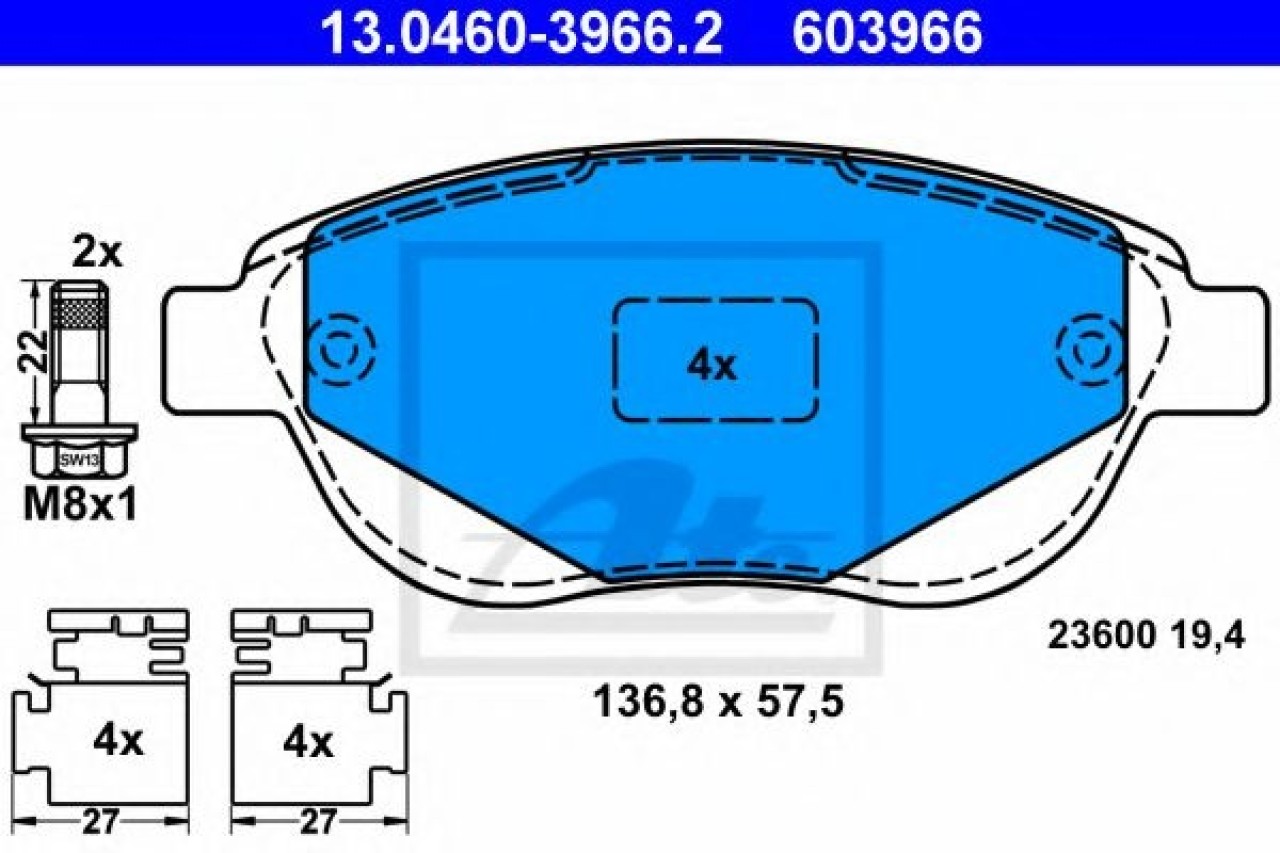 Set placute frana,frana disc PEUGEOT 1007 (KM) (2005 - 2016) ATE 13.0460-3966.2 piesa NOUA