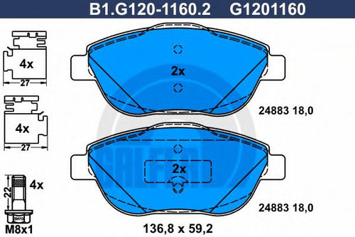Set placute frana,frana disc PEUGEOT 2008 (2013 - 2016) GALFER B1.G120-1160.2 piesa NOUA