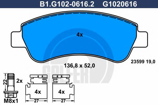Set placute frana,frana disc PEUGEOT 207 SW (WK) (2007 - 2016) GALFER B1.G102-0616.2 piesa NOUA