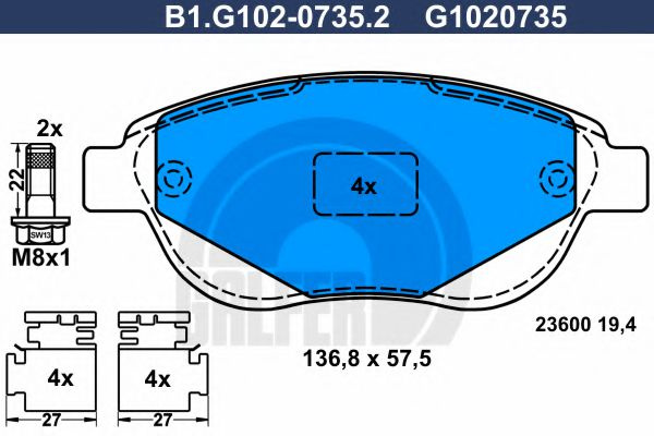 Set placute frana,frana disc PEUGEOT 207 (WA, WC) (2006 - 2016) GALFER B1.G102-0735.2 piesa NOUA