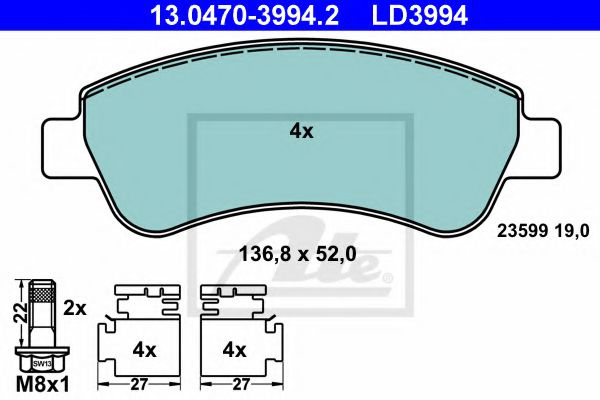 Set placute frana,frana disc PEUGEOT 208 (2012 - 2016) ATE 13.0470-3994.2 piesa NOUA