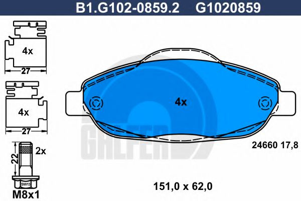 Set placute frana,frana disc PEUGEOT 3008 (2009 - 2016) GALFER B1.G102-0859.2 piesa NOUA