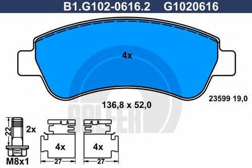 Set placute frana,frana disc PEUGEOT 301 (2012 - 2016) GALFER B1.G102-0616.2 piesa NOUA