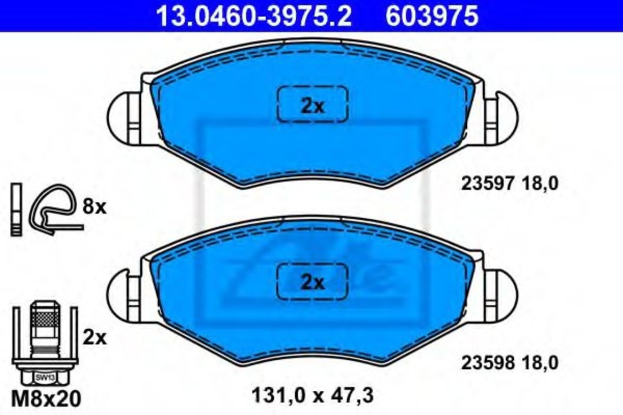 Set placute frana,frana disc PEUGEOT 306 (7B, N3, N5) (1993 - 2003) ATE 13.0460-3975.2 piesa NOUA