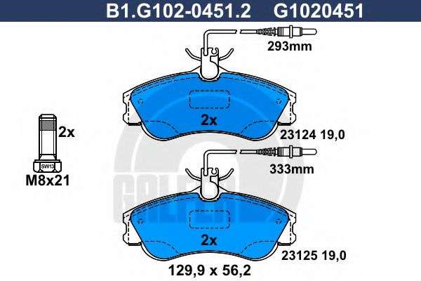 Set placute frana,frana disc PEUGEOT 306 Break (7E, N3, N5) (1994 - 2002) GALFER B1.G102-0451.2 piesa NOUA