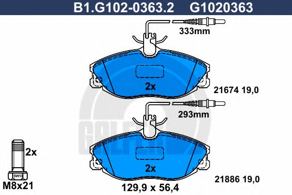 Set placute frana,frana disc PEUGEOT 306 Hatchback (7A, 7C, N3, N5) (1993 - 2003) GALFER B1.G102-0363.2 piesa NOUA