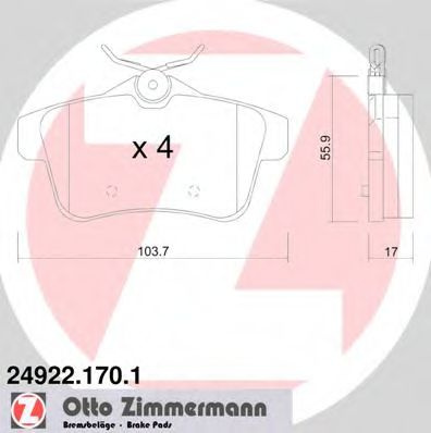 Set placute frana,frana disc PEUGEOT 308 (4A, 4C) (2007 - 2016) ZIMMERMANN 24922.170.1 piesa NOUA
