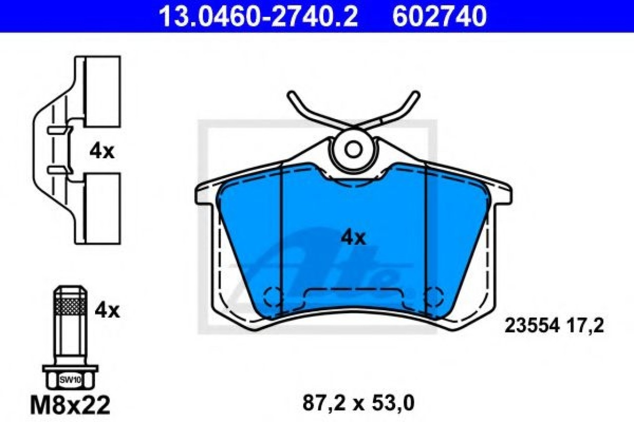 Set placute frana,frana disc PEUGEOT 308 (4A, 4C) (2007 - 2016) ATE 13.0460-2740.2 piesa NOUA