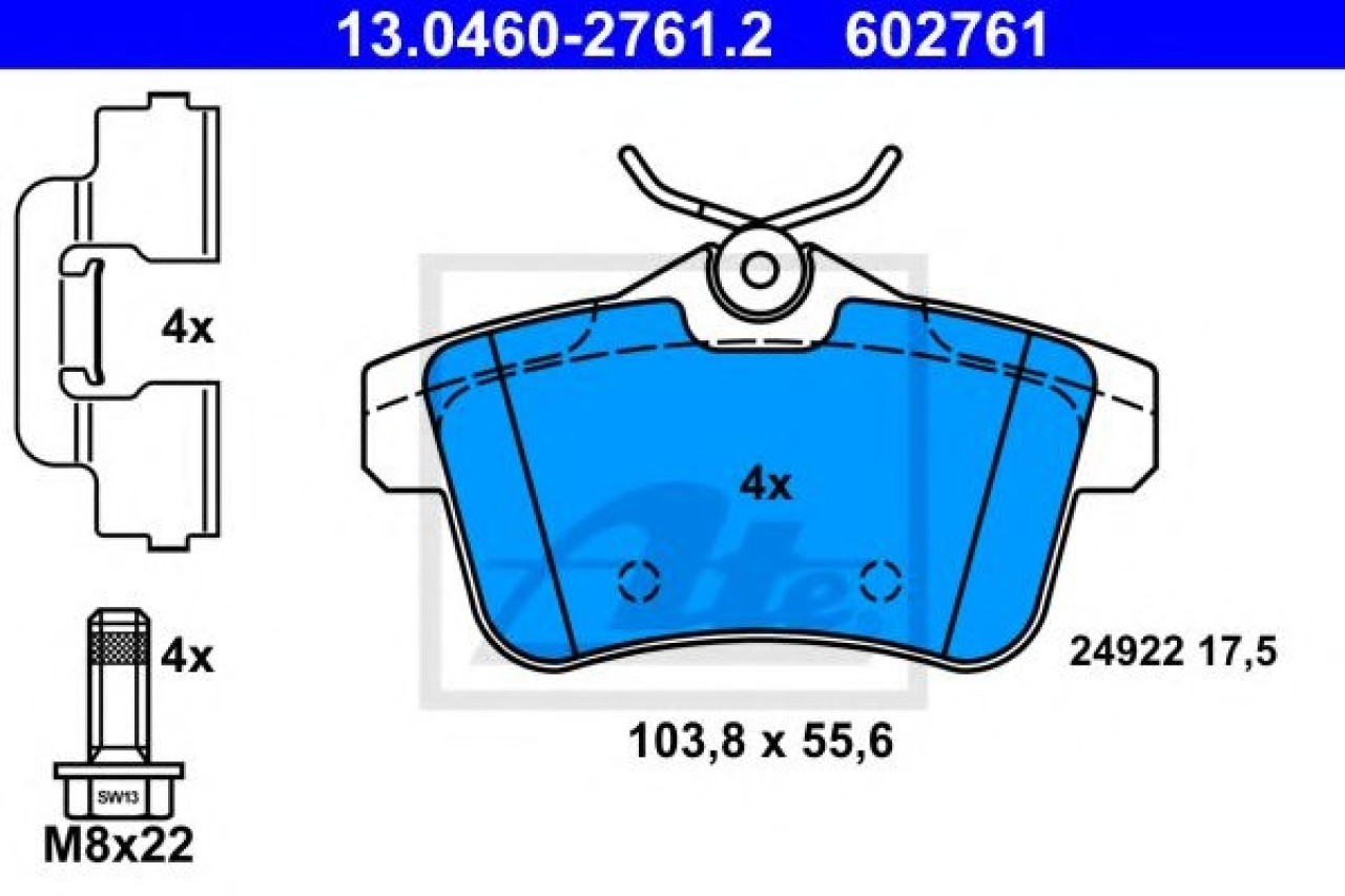 Set placute frana,frana disc PEUGEOT 308 (4A, 4C) (2007 - 2016) ATE 13.0460-2761.2 piesa NOUA