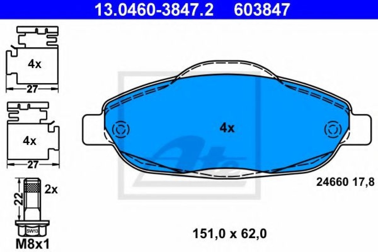 Set placute frana,frana disc PEUGEOT 308 CC (2009 - 2016) ATE 13.0460-3847.2 piesa NOUA