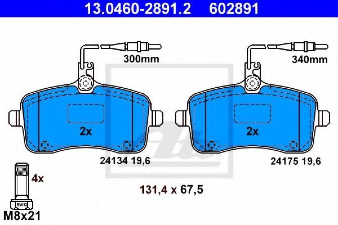 Set placute frana,frana disc PEUGEOT 407 (6D) (2004 - 2016) ATE 13.0460-2891.2 piesa NOUA