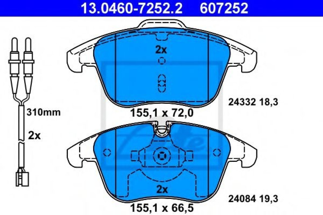 Set placute frana,frana disc PEUGEOT 407 (6D) (2004 - 2016) ATE 13.0460-7252.2 piesa NOUA