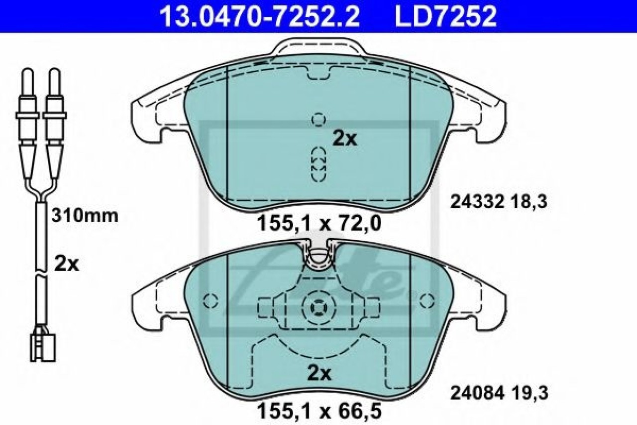 Set placute frana,frana disc PEUGEOT 407 SW (6E) (2004 - 2016) ATE 13.0470-7252.2 piesa NOUA