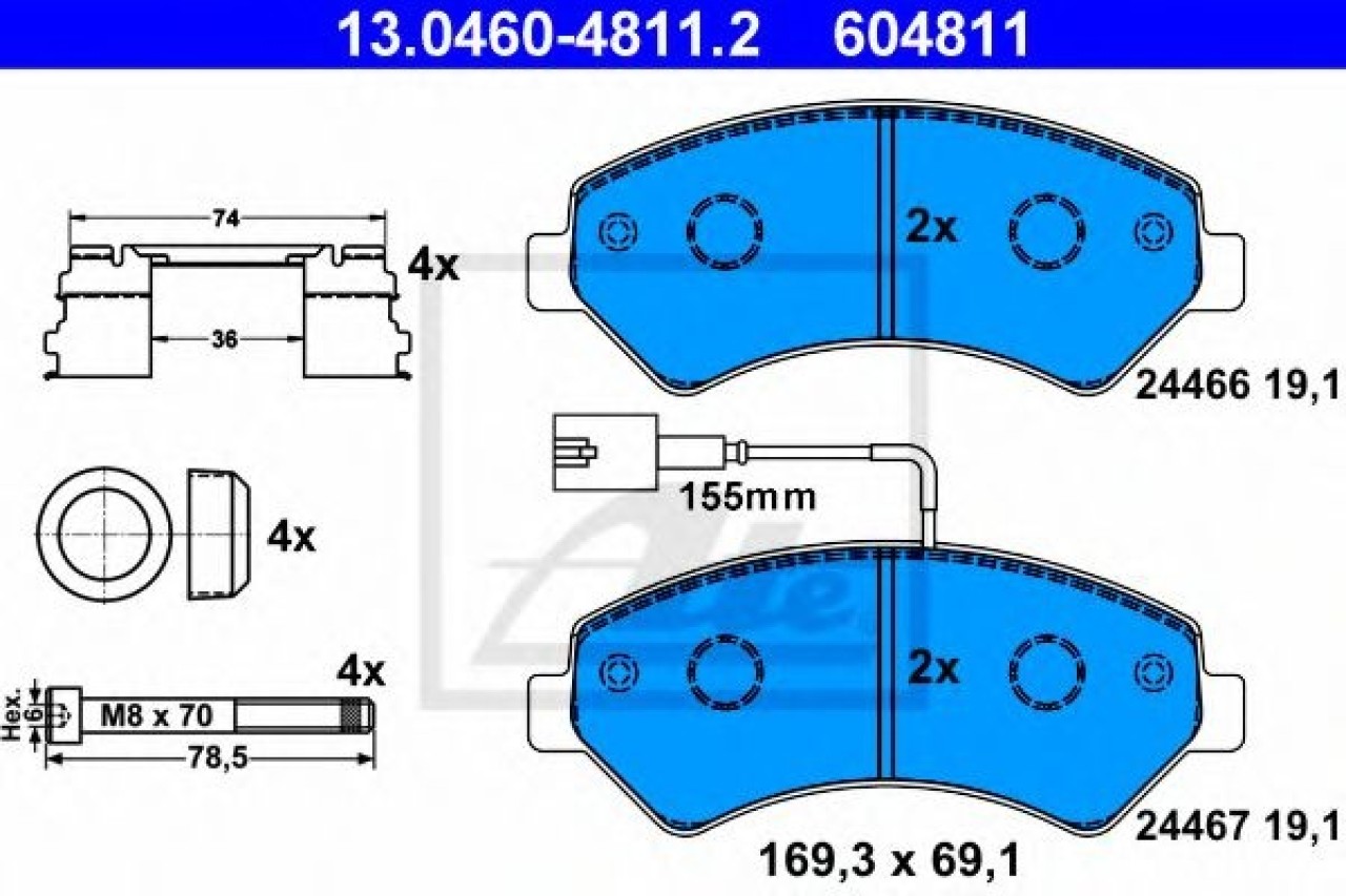 Set placute frana,frana disc PEUGEOT BOXER platou / sasiu (2006 - 2016) ATE 13.0460-4811.2 piesa NOUA