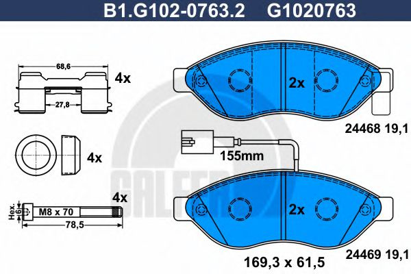 Set placute frana,frana disc PEUGEOT BOXER caroserie (2006 - 2016) GALFER B1.G102-0763.2 piesa NOUA